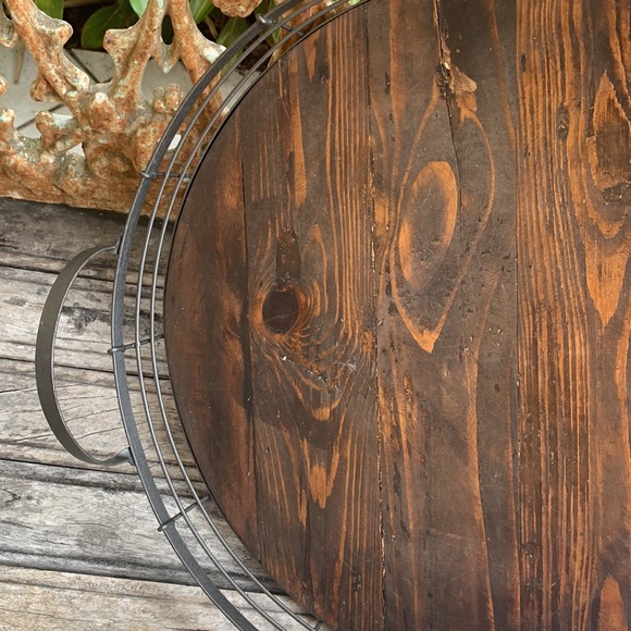 Vintage Rustic Farmhouse Wooden / Metal Tray - Picture 4 of 7